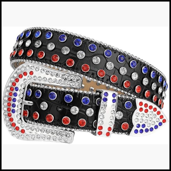 Western Plastic Buckle Rhinestone Belt with PU Leather Strap main image 4